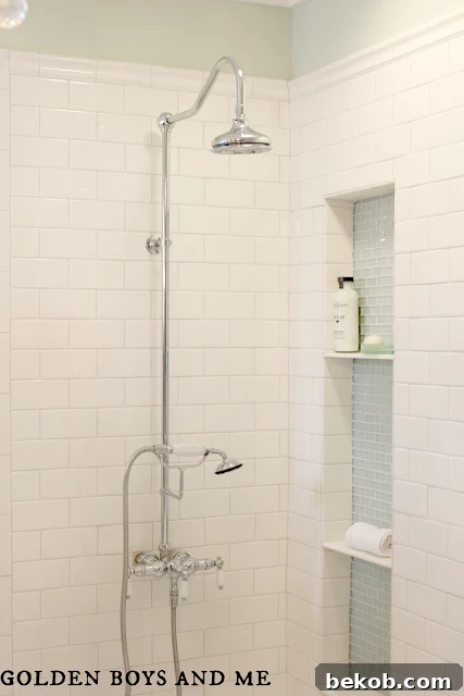 Built-in shower niche in elegant master bath remodel