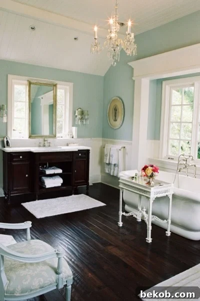 Elegant bath with chandelier