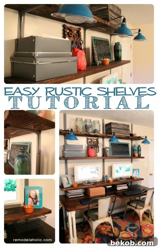Easy Rustic Wall Shelves Tutorial - Beautifully Organized Home Office