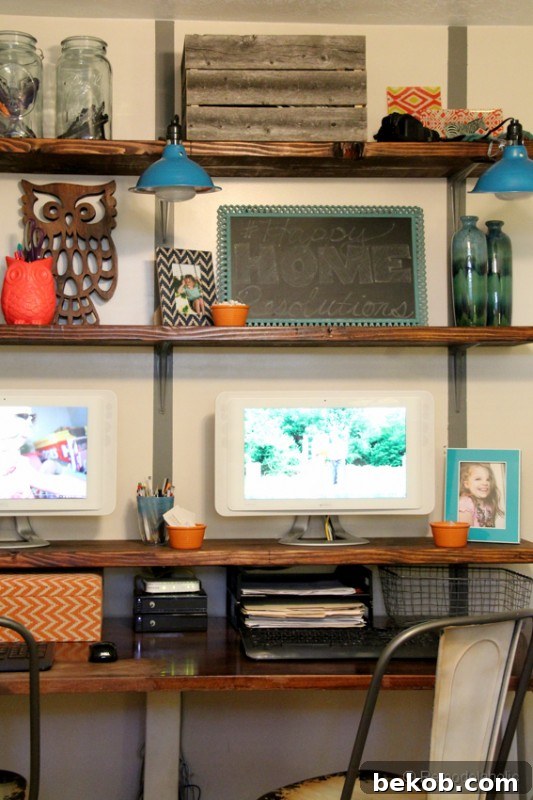 Decorated Rustic Wall Shelves - Office Organization