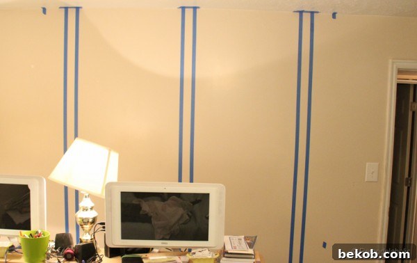 Painting Grey Stripes for Rustic Wall Shelves