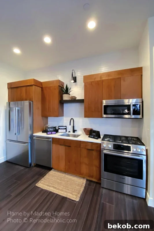 Modern Wood Small One Wall Kitchen Layout