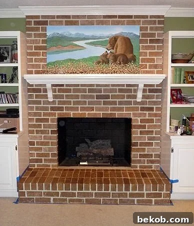 Faux Painted Brick Fireplace Wall by Pretty Handy Girl