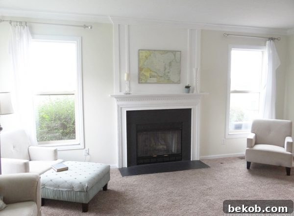 DIY Faux Chimneypiece with Woodwork Trim Above Fireplace Mantel by Provident Home Design