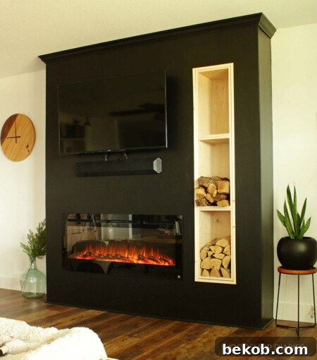 Built-In Electric Fireplace Feature Wall with Storage by Woodshop Diaries