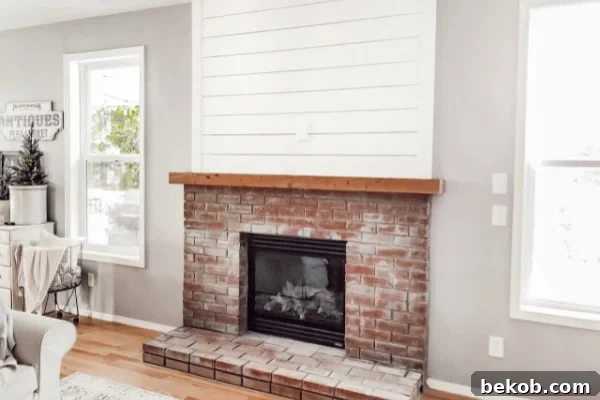Basic Fireplace Remodel to Brick and Shiplap by Rain On Pine