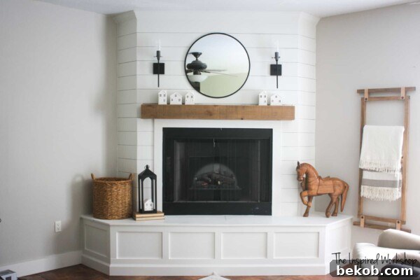 Concrete to Shiplap Corner Fireplace Remodel by The Inspired Workshop
