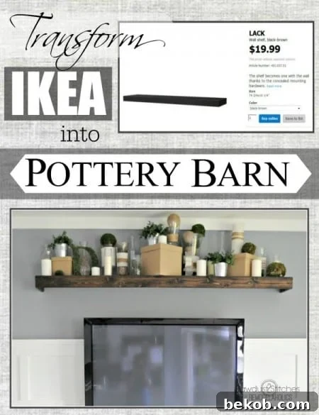 Ikea Hack: Customizing a floating Lack shelf into a Pottery Barn inspired wooden picture ledge. DIY home decor.