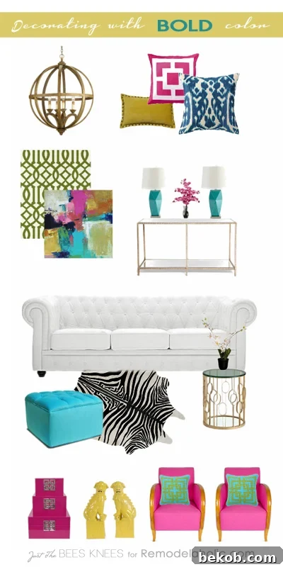 Tips on decorating with BOLD color by Just The Bees Knees for Remodelaholic.com #moodboard #decorate #colors