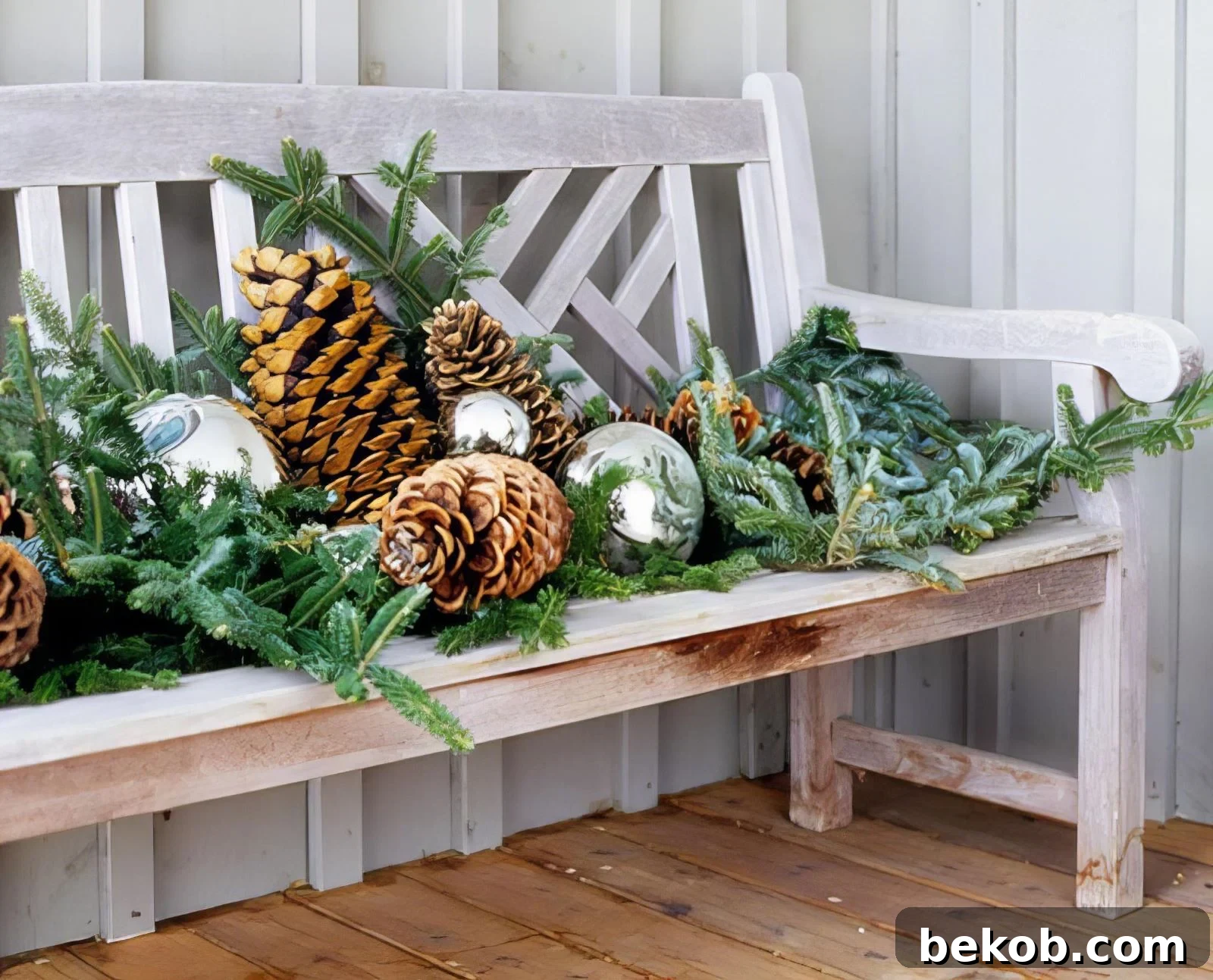 Fresh Evergreen Branches On An Entry Porch Bench BHG Via @Remodelaholic 033104