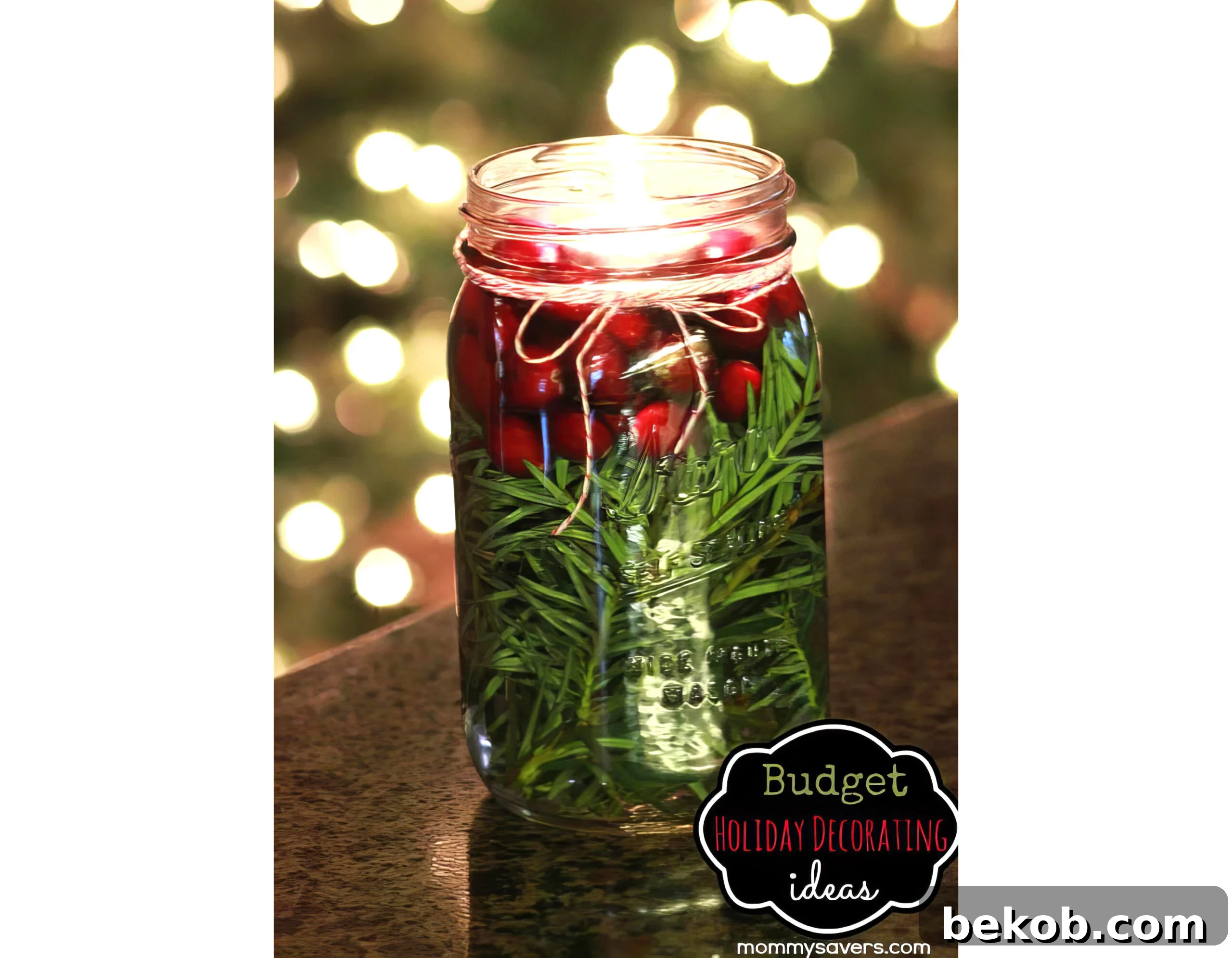 Floating Tealight In A Jar With Pine And Cranberries Mommy Savers Via @Remodelaholic 033013 Copy