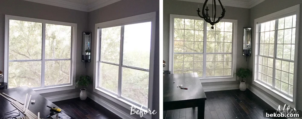 DIY faux window grids before and after