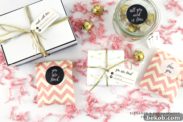 Printable Valentine's Day Stickers and Tags for Elegant Gifting