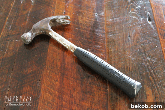 Various hammers with different handle types and head sizes.