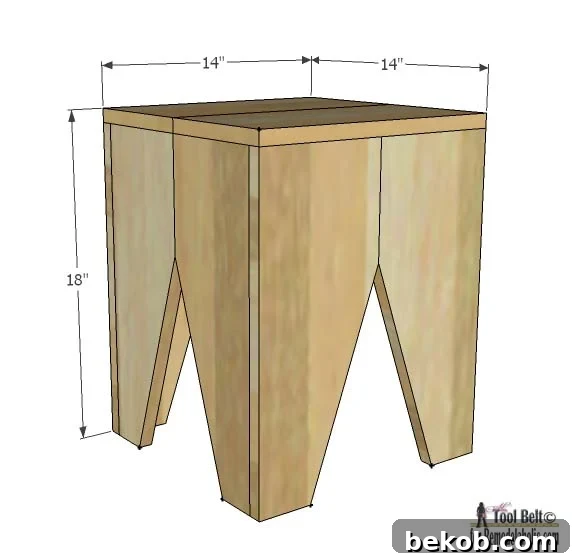 Dimensions for building a modern block stool