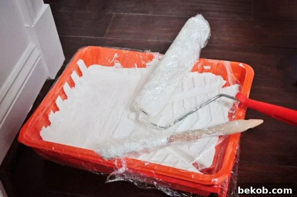 Wrap paint roller and paintbrush in plastic wrap to prevent drying out during painting breaks.