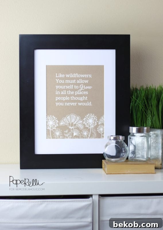 Wildflower Motivational Print by Paperelli, elegantly framed and styled as beautiful home decor