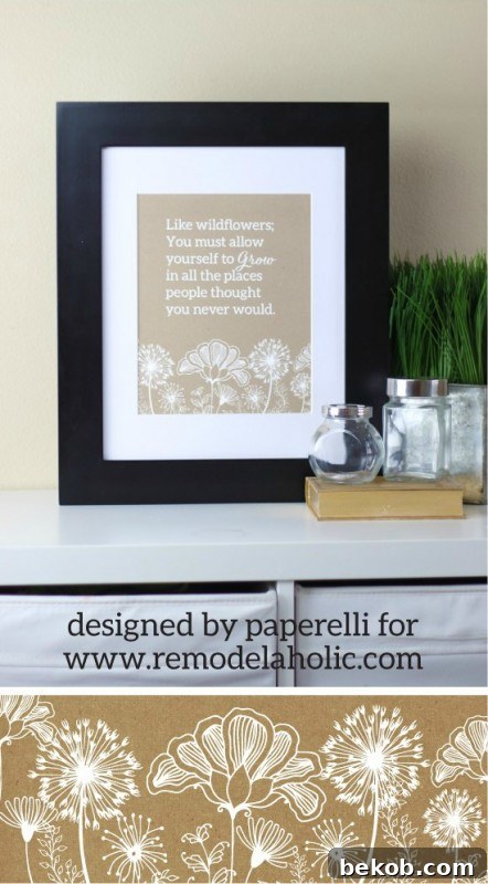Full view of the 'Like wildflowers' quote and delicate floral design, showcasing its beauty for home decoration and thoughtful gifting
