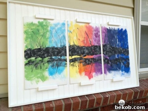 Frugal DIY Wall Decor for Grand Spaces 8 DIY large wall decor: triptych frame with abstract art, MyLove2Create
