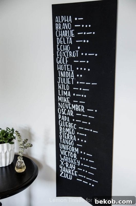 Frugal DIY Wall Decor for Grand Spaces 11 Large Wall Decor - military morse code alphabet wall art DIY tutorial