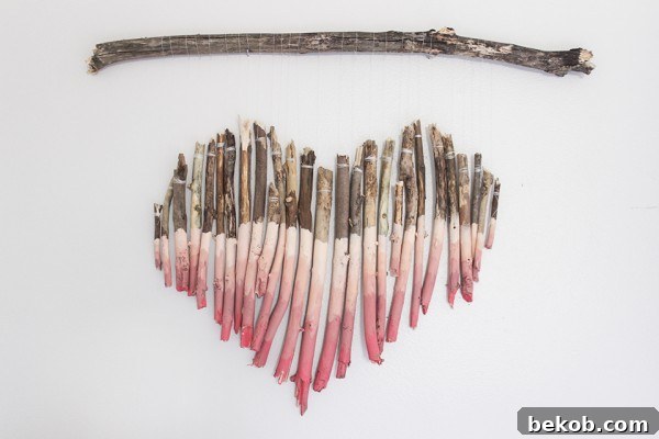 Frugal DIY Wall Decor for Grand Spaces 15 Diy Large Wall Art, Driftwood Stick Branch Heart Wall Art Painted, Shades Of Blue Interiors