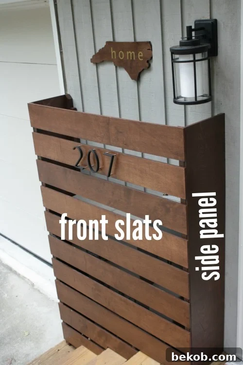 Tutorial to make an easy to build wooden screen to cover ugly utility boxes! This DIY utility box cover is easy to remove for meter reading and maintenance, providing a practical and aesthetic solution for outdoor eyesores.