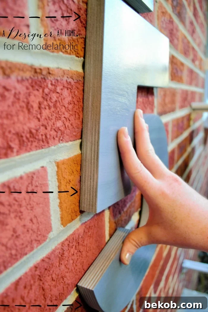 Practical tips for securely hanging large, modern house numbers on brick surfaces using strong outdoor adhesive.