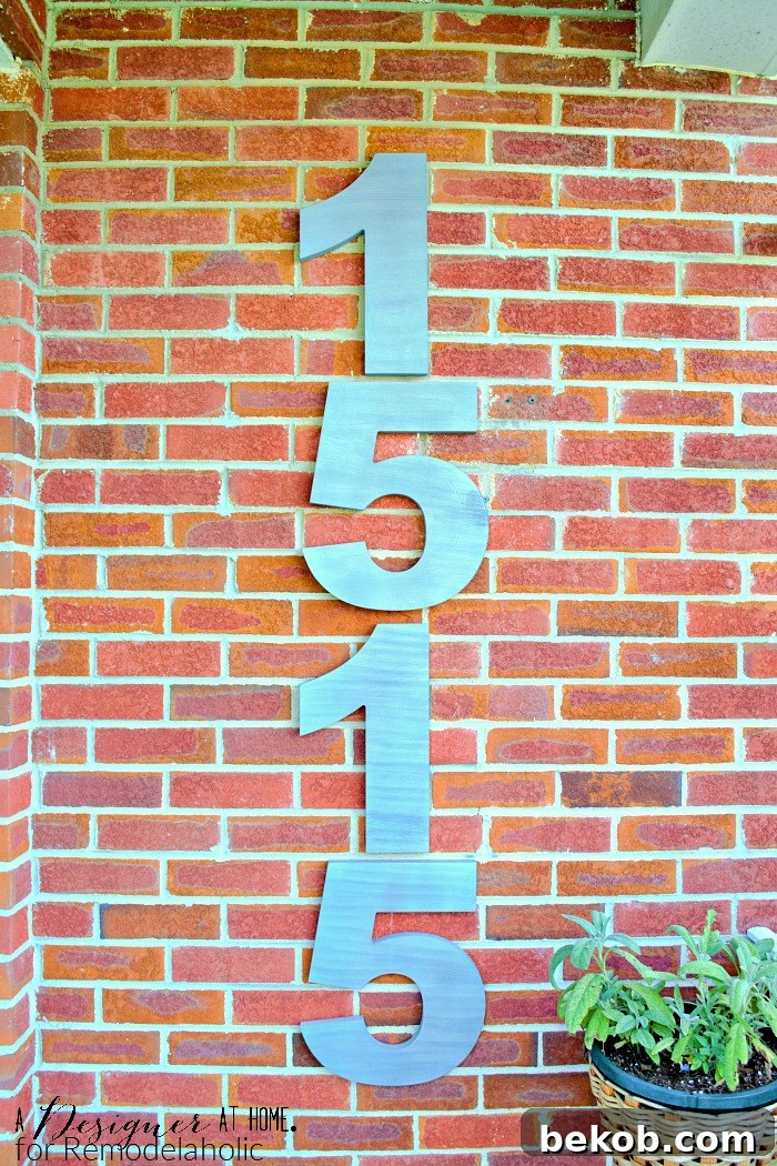 Extra large modern house numbers featuring a DIY faux brushed nickel finish, standing tall at 14 inches for maximum curb appeal.