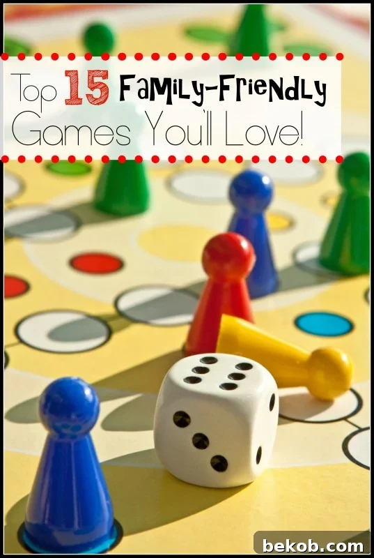 Family enjoying various games, promoting family game night