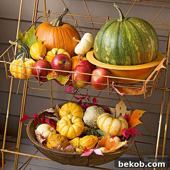 Stunning Pumpkin Centerpieces: Elevate Your Fall Table 20 Pumpkin gourd and apple basket