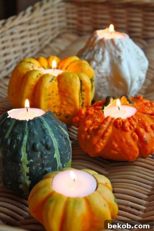 Stunning Pumpkin Centerpieces: Elevate Your Fall Table 6 Mini gourd candleholders