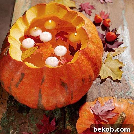 Stunning Pumpkin Centerpieces: Elevate Your Fall Table 7 Carved pumpkins with floating candles