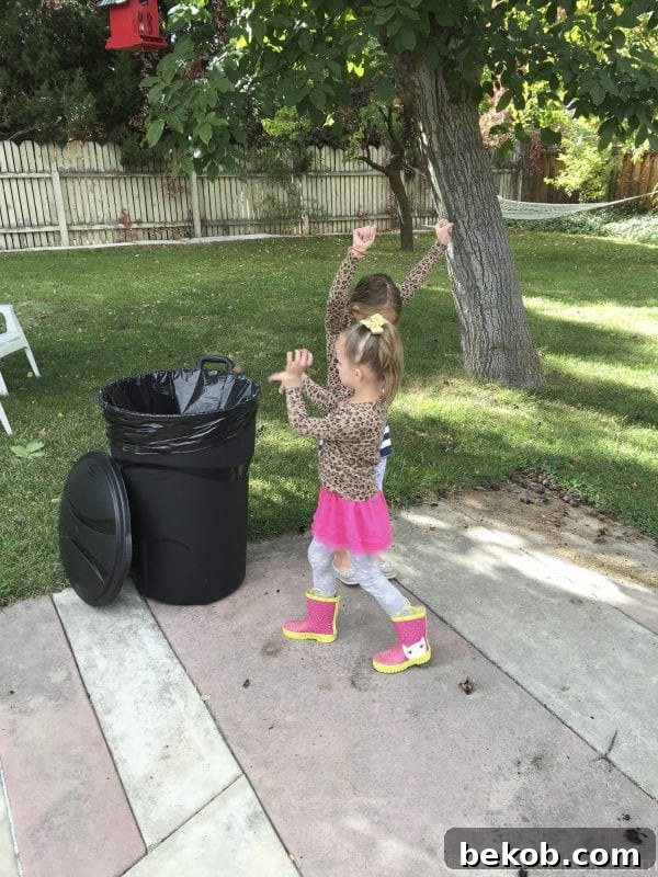Playing basketball with walnuts and a trash can