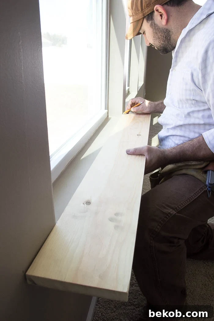 Marking the wall for the window sill
