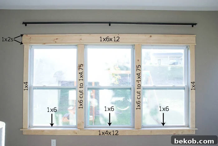 Visual representation of the assembled window trim
