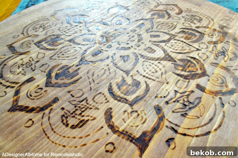 Use a stencil for a great wood-burned design on a planter stand!