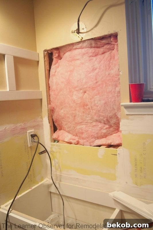 Installing a Flush-Mount Medicine Cabinet 4 Installing insulation behind the medicine cabinet