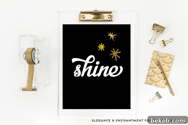 Shine | Black and Gold Christmas Holiday Inspirational Art Printables