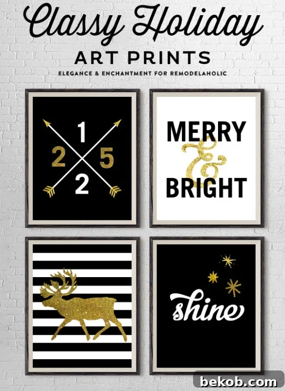 Black And Gold Christmas Art Printable Set, Elegance And Enchantment For Remodelaholic