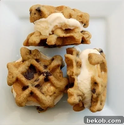 Delicious Chocolate Chip Waffles ready to be made into ice cream sandwiches