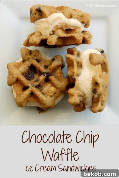 Chocolate Chip Waffle Ice Cream Sandwiches on a white plate