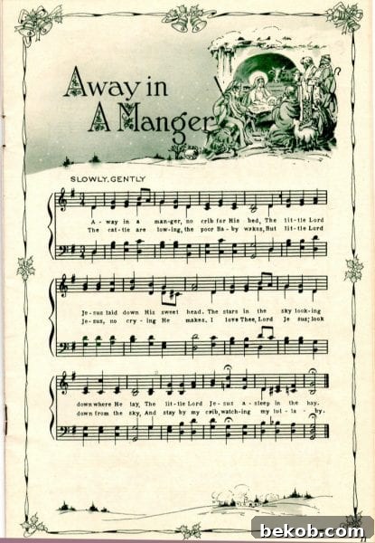 Away in a Manger, vintage sheet music for Christmas