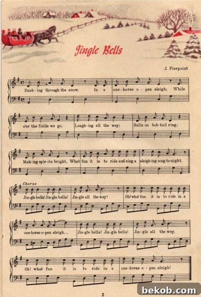 jingle bells carol sheet music, vintage