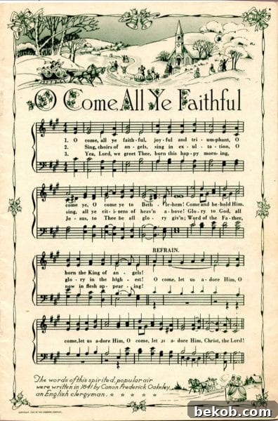O Come All Ye Faithful vintage Christmas Sheet music to Print on Remodelaholic.