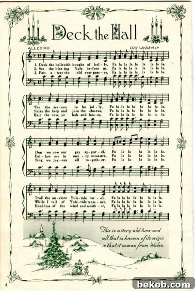 Deck the Hall vintage Christmas sheet music for holiday decor