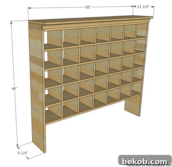 DIY Shoe Cubby Overall Dimensions and Design