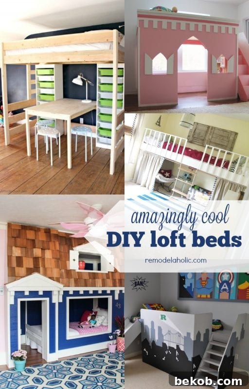 Inspiring DIY loft bed design for kids, maximizing space for play and study with integrated storage and fun elements.