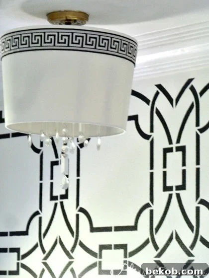 diy foyer drum shade chandelier with bold accent wall, Bliss At Home featured on Remodelaholic