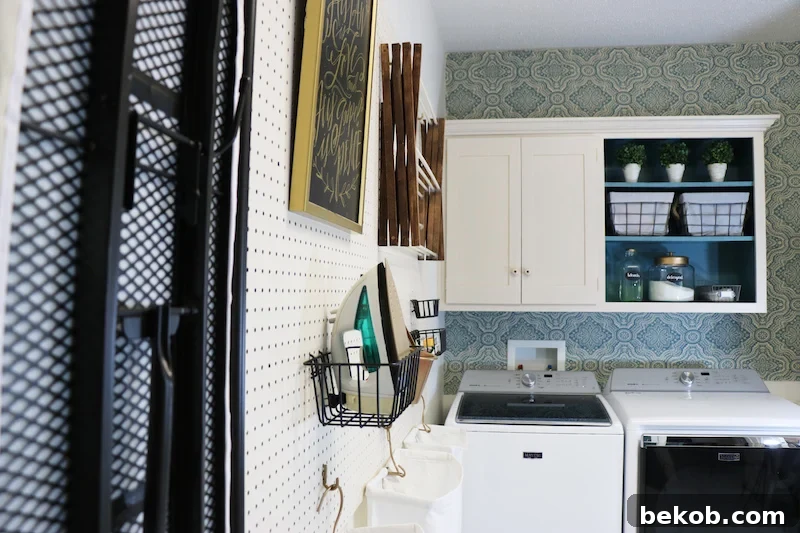 Transform your laundry room with an easy-to-install, versatile pegboard storage solution.