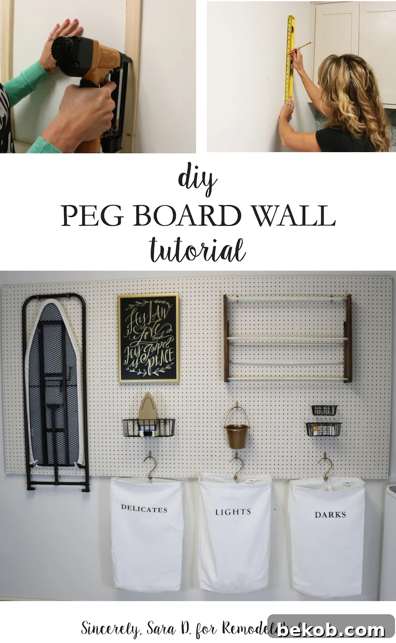 Install pegboard along an entire wall for maximum versatile and inexpensive laundry room storage. This step-by-step guide ensures a strong and stable installation, capable of holding even heavier items like an ironing board and iron.